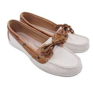Sperry Top-Sider Firefish Tan Canvas & Brown Leather Boat Shoes Women's Size 8